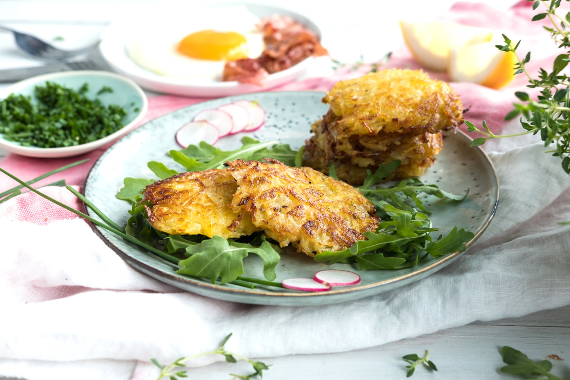 Amerikanske røstipoteter Hash browns. Foto.
